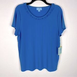 CeCe stretch knit top, blue, size XL